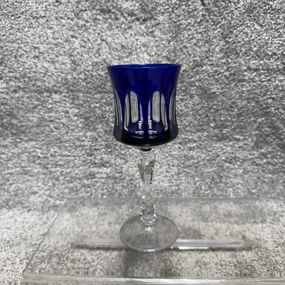 Vintage Bohemian Crystal Wine Glass Cut to Clear Goblet Stemware 7.5 Inch